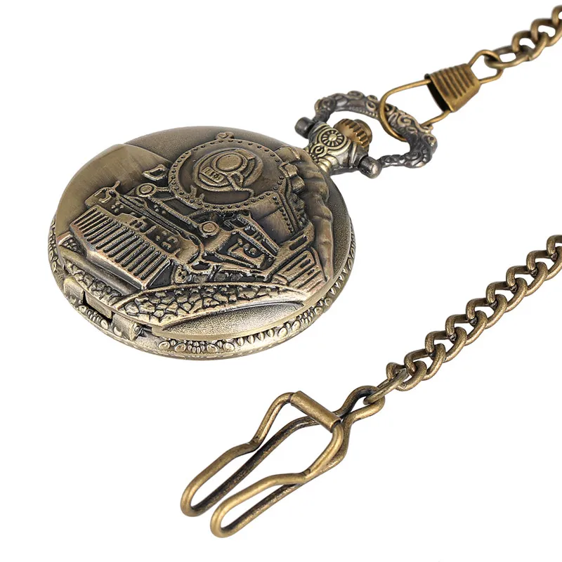 Vintage Bronze Train Front Locomotive Engine Railway Quartz Pocket Watch Steampunk Pendant Chain Womens Mens Gift283r