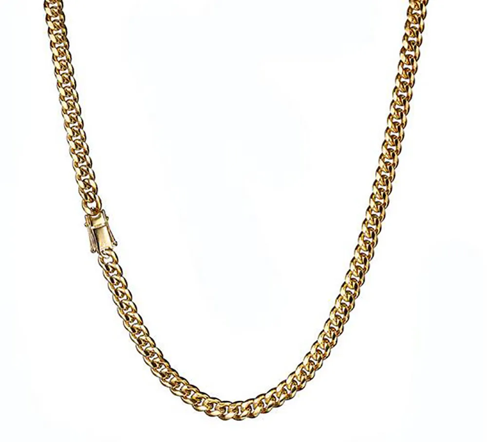 Joyería de acero inoxidable Chapado en oro de 18 quilates Collar de eslabones cubanos de Miami de alto pulido Cadena curvada 8 mm 10 mm 12 mm 14 mm 16 mm 18 mm288y