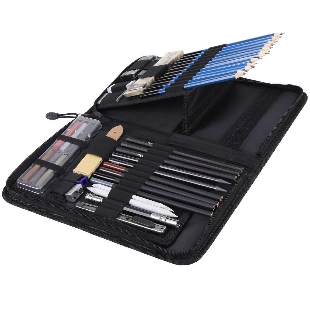 Professional esboçar desenho lápis kit carregam bag arte pintura ferramenta conjunto estudante preto para desenho esboçar e escrever T200107