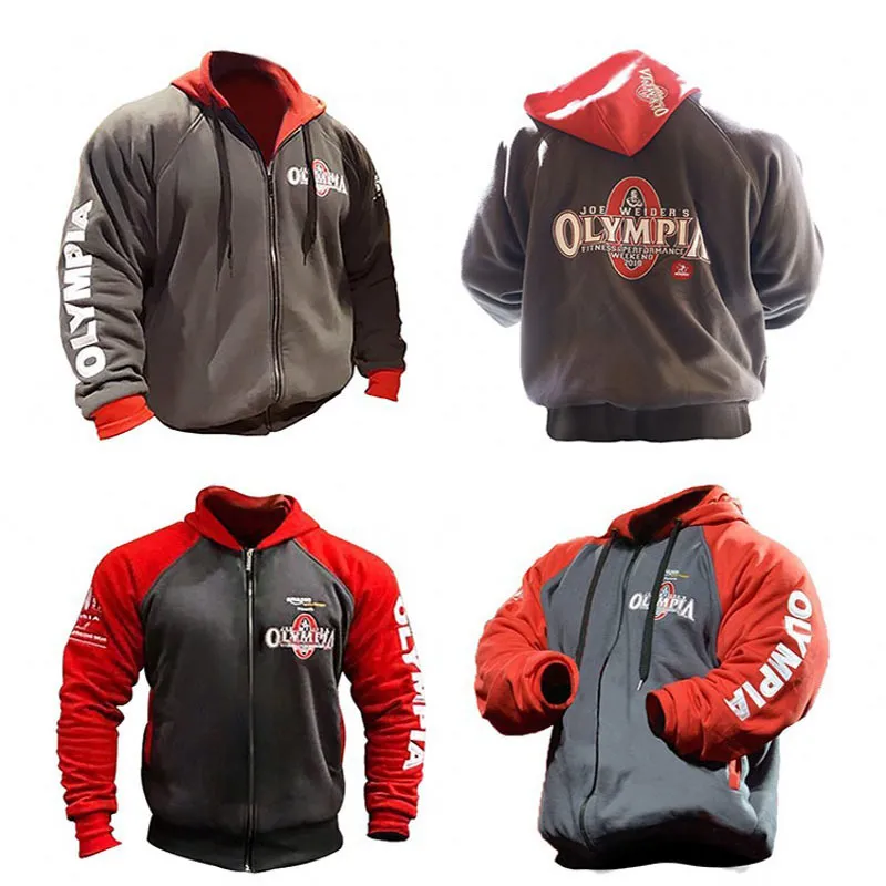 OLYMPIA Uomo Palestre Felpe con cappuccio Palestra Fitness Bodybuilding Felpa Chiusura con cerniera Abbigliamento sportivo Allenamento maschile Giacca con cappuccio Abbigliamento LY191210