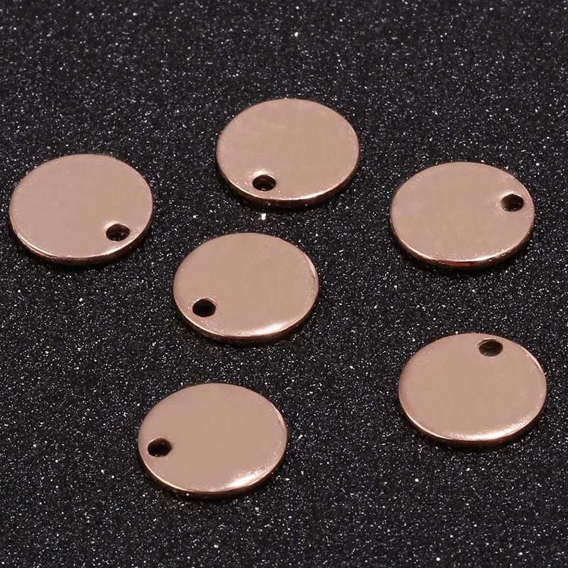 Breloque ronde en acier inoxydable 304, or Rose, disque, estampage, étiquettes vierges, fourniture de fabrication de bijoux en métal, 8mm, 10mm, 1311Y