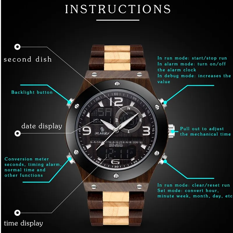 Reloj Gorben de negocios para hombre, reloj de pulsera de cuarzo de madera con banda de madera, relojes para hombre, reloj de pulsera informal de moda 263f