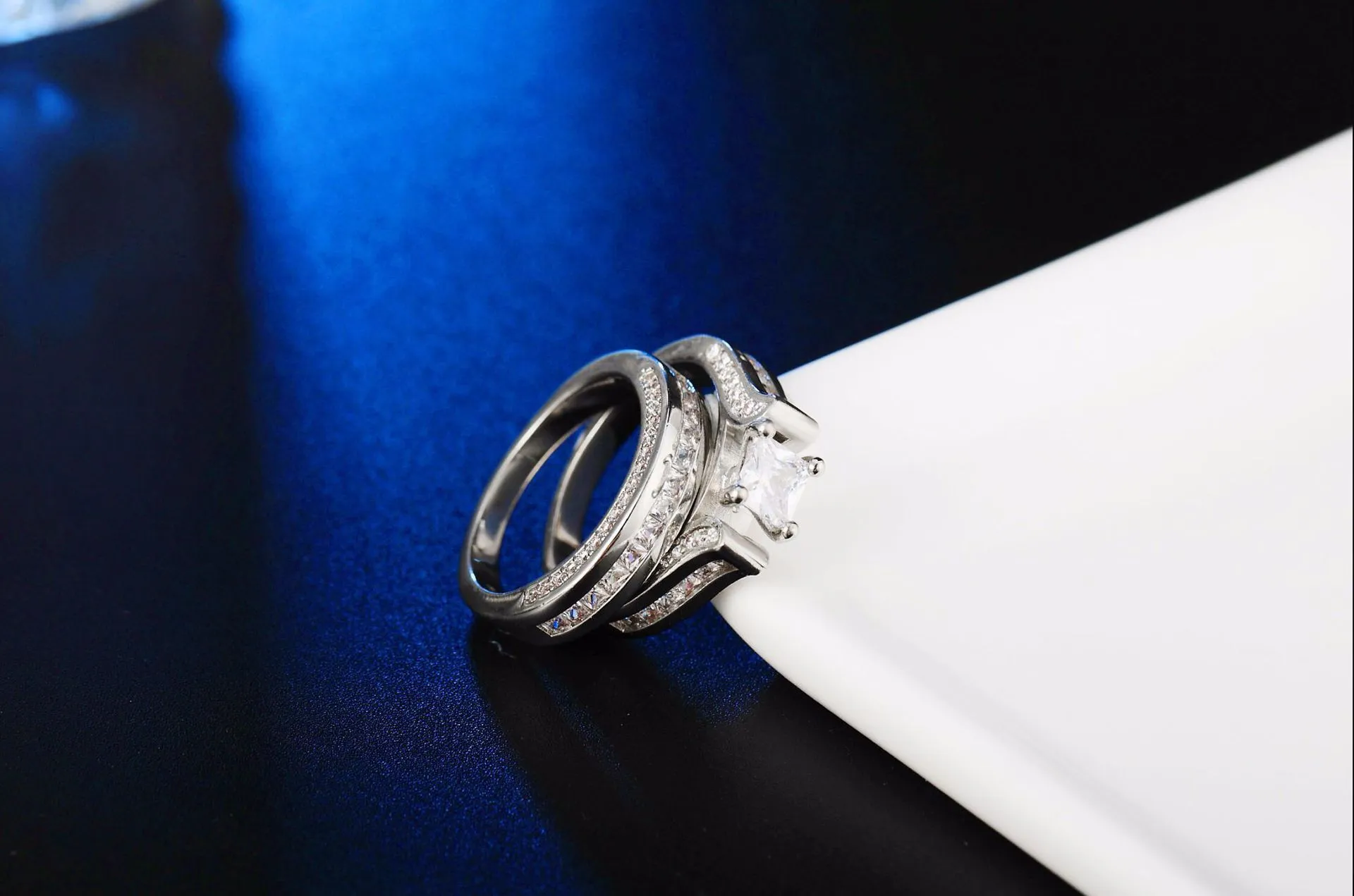 OMHXZJ Индивидуальная мода OL для женщин и девочек, свадебный подарок, роскошный комплект колец из стерлингового серебра 925 пробы с цирконием RN1387579867