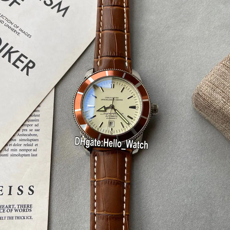 Luxury New Super Ocean Heritage II AB201033 Silver Dial Automatic Mens Watch Brown Leather Strap Sprot Watches Hello Watch High Qu1766
