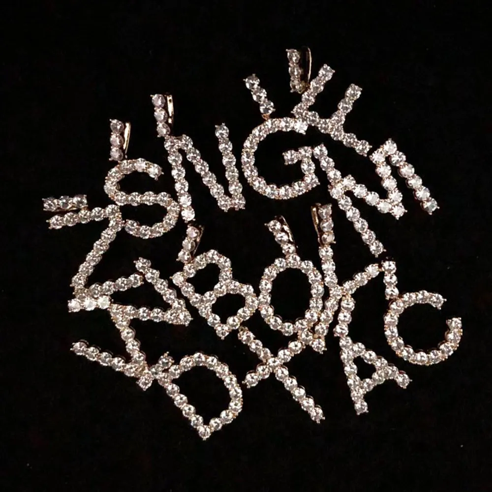 Mężczyźni Kobiety Niestandardowe nazwisko cyrkon Letters Naszyjki wisieć urok na złotą srebrną modę biżuterię biodrową z łańcuchem linowym266e