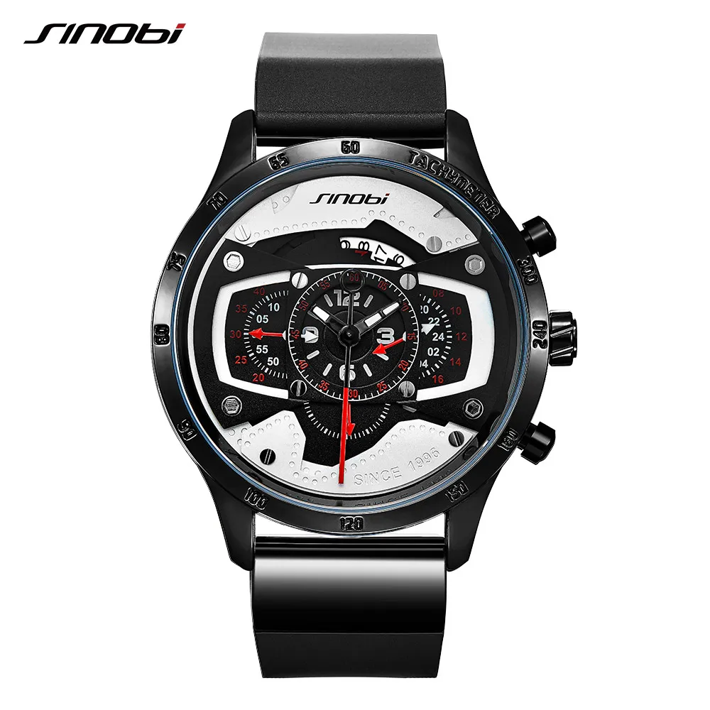 Relogio Masculino SINOBI Watch Men Car Creative Watches Man Fashion Casual Speed Racing Sports Chronograph Silicone Quartz Watch201i