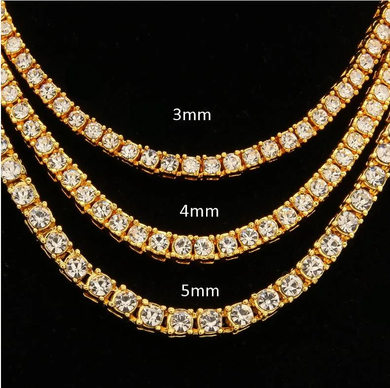 31 Styles Men's Hip Hop Bling Bling Iced Out Tennis Chain 1 Row Necklaces Silver Gold Rose gold Color Men Fashion Jewelry269V