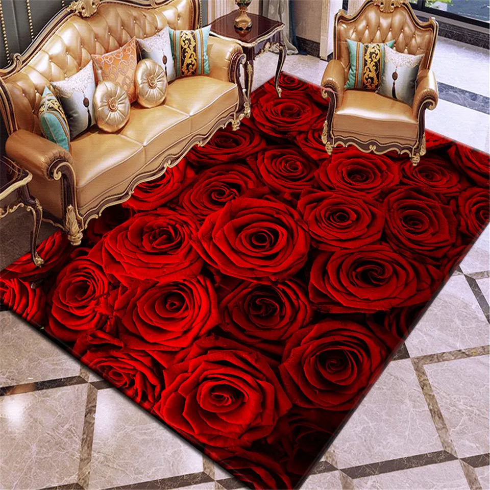 3D -tryckmatta Rose Flower Rug Multicolor Pink Red Wedding Carpet Antislip vardagsrum mattan Stora flickor rummet hem T20011220N