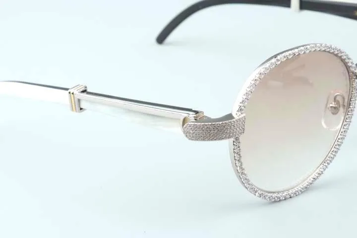 19 years new luxury round frame diamond sunglasses T19900692 retro fashion golden hat natural mixed horns mirror legs decoration223u