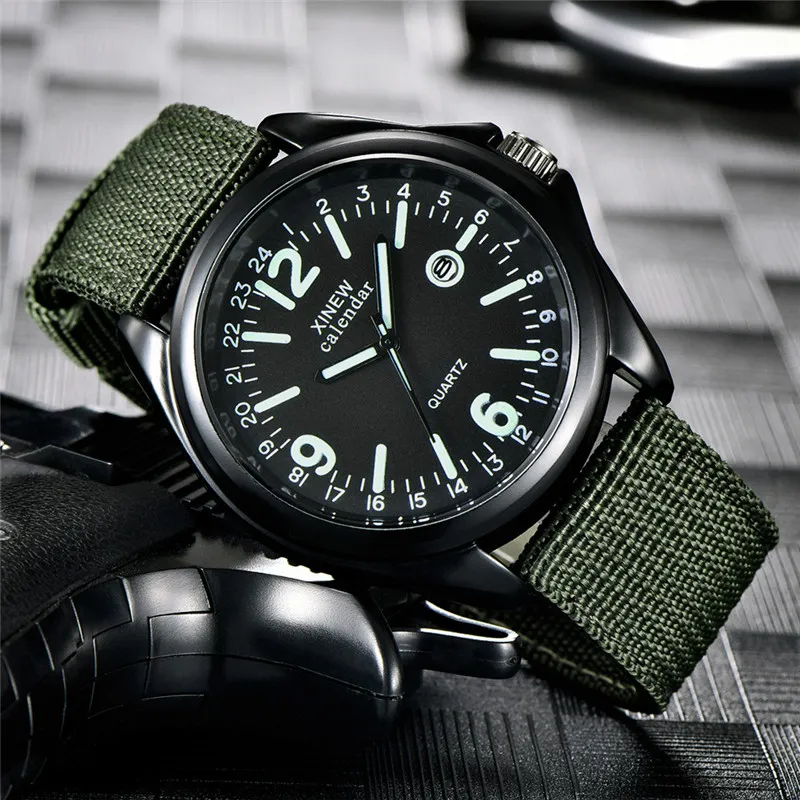 Lueur dans le noir montres hauts marque de luxe militaire hommes horloge Quartz armée montre cadran noir Date luxe Sport montre-bracelet # 352819