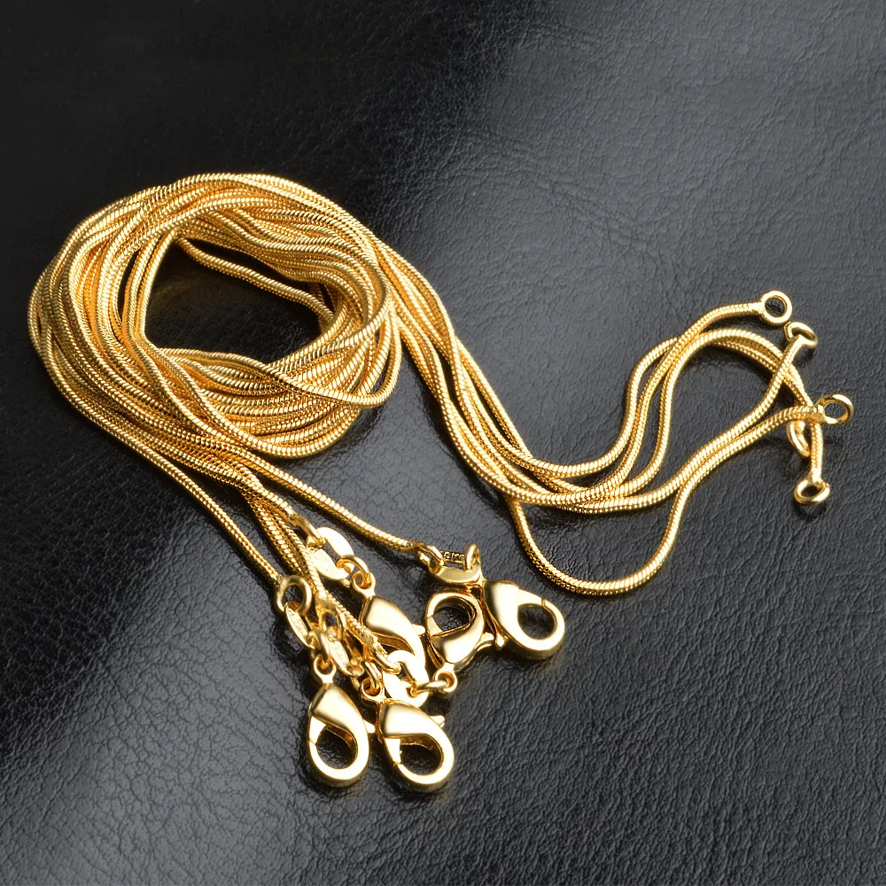 18K Gold Chain Necklace 1mm 16in 18in 20in 22in 24in 26in 28in 30in Blandad slät ormkedja halsband unisex halsband Hj269279p
