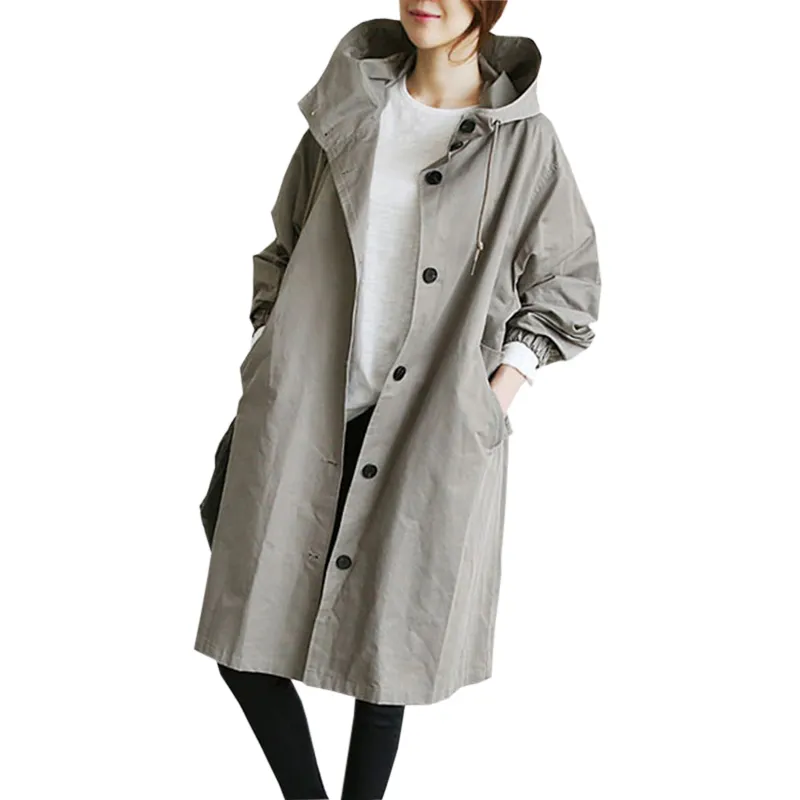 res flojas Trench largo con capucha de un solo 