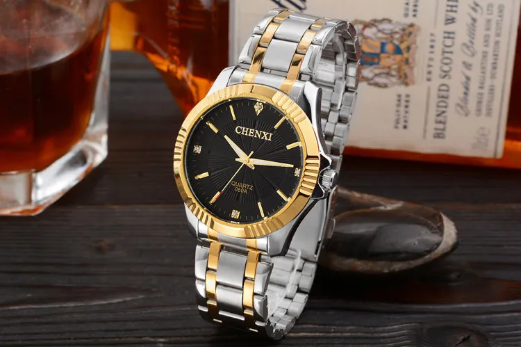 CHENXI hommes montre haut de gamme de luxe mode affaires montres à Quartz hommes entièrement en acier étanche horloge dorée Relogio Masculino244w