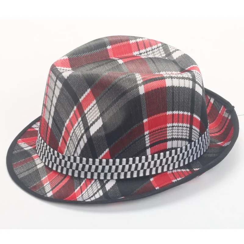2020 été papier Polyester court rouleau bord Jazz chapeau femmes Plaid décor melon chapeaux hommes Panama plage casquette Parent-enfant chapeau