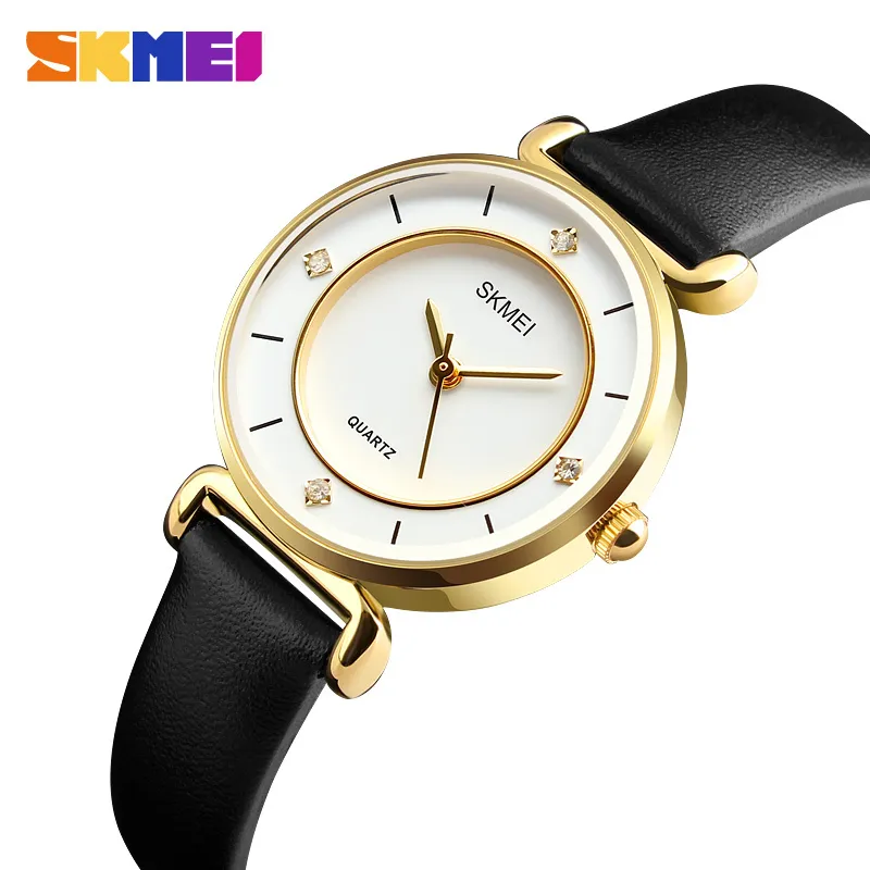 Skmei Watches Watches Fashion Quartz Damskie zegarek Starry Diamond Ladies Watch Waterproof Leather Band Horloges Vrouwen 1330270T