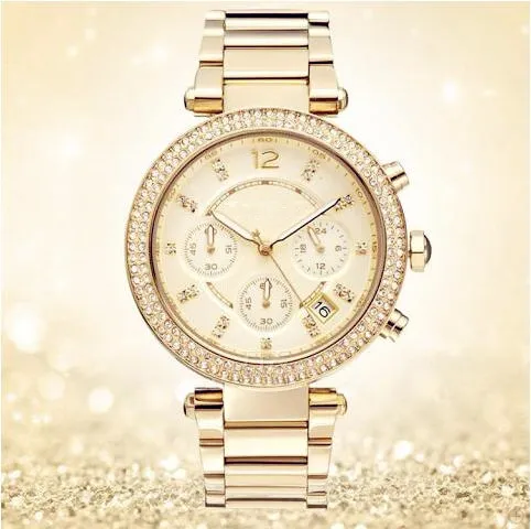Quadrante a doppia fila con intarsio di diamanti Quadrante moda donna lusso oro oro rosa orologi al quarzo casual relojes mujer donna uomo quarzo Wa2999