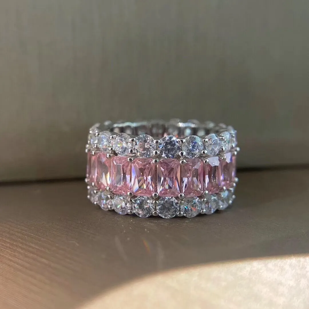 Bague en diamant pain s925, matériaux en argent, bague de luxe entièrement glacée, bijoux à la mode, ensemble complet de diamants brillants, zircone cubique 238E