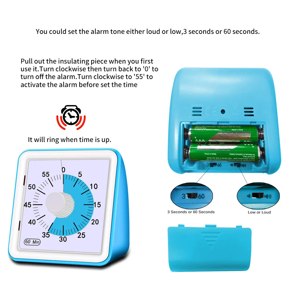 60 minuten analoge visuele timer Stille countdown tijdmanagementtool voor kinderen en volwassenen Visueel analoge timer T2003231830970