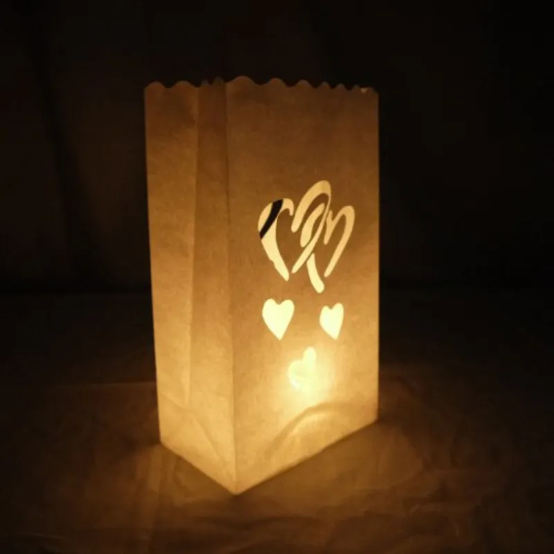 Sac à bougies en papier ignifuge en forme de cœur, 20 pièces, décoration de mariage, lanternes en papier faites à la main, festival décoratif romantique, can219G