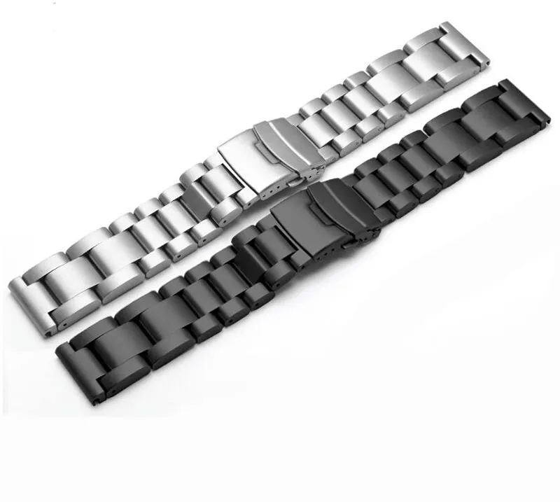 22 24 26mm Men Watch Band Men grossa Pure Solid Sollofless Aço escovado Band Strap Implantment Buckle Bracelets Tools288u