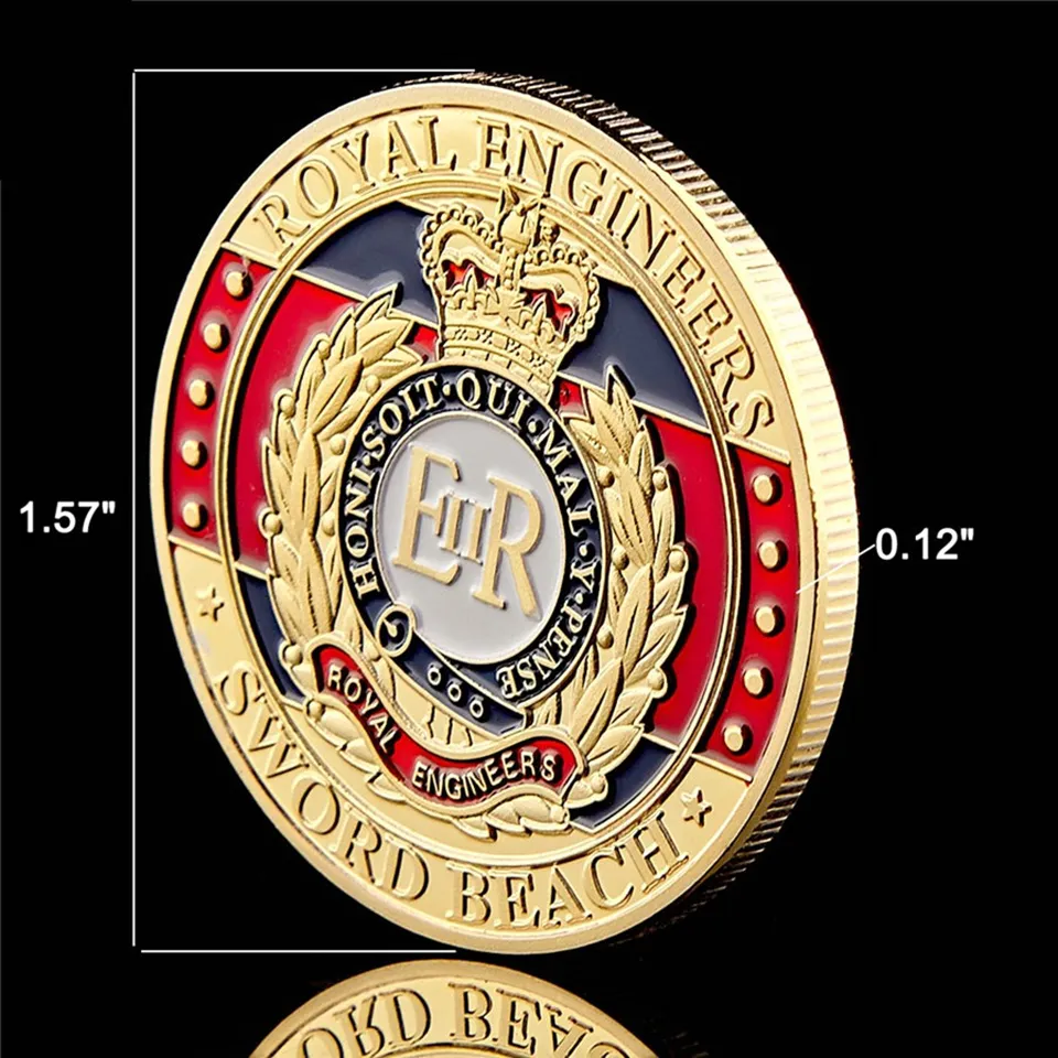 프랑스 소드 비치 기념품 챌린지 공예 유로 로얄 엔지니어 D-Day Gold 도금 기념 금속 동전 가치 Collection268b