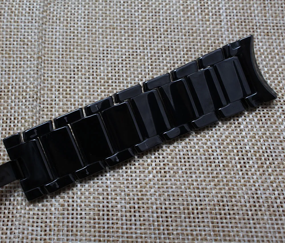 für AR1452 AR1451 Keramikarmband 22mm 24mm Hochwertiges schwarzes Keramikarmband, Stahl schwarz, Faltschließeband matt und Poli300O