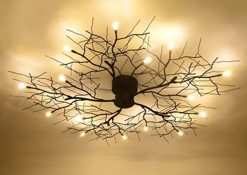 Moderne Tak Kroonluchter Globe Creatieve Zwarte Metalen Takje Plafondlamp Kantoor Woonkamer Licht G4 LED Dia100cm MYY255q