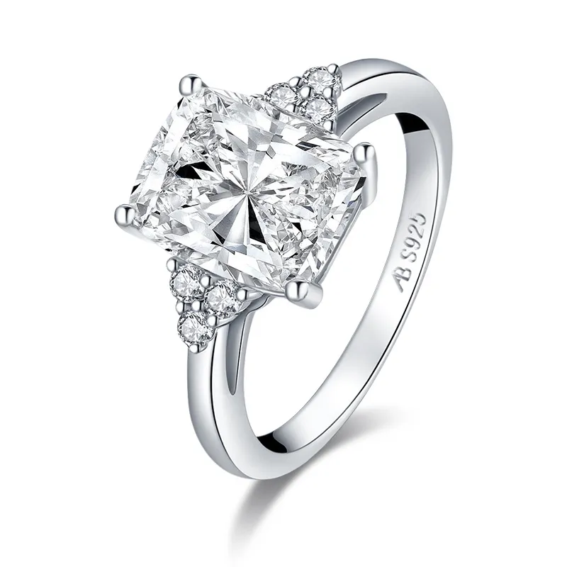 AINUOSHI Anillo de compromiso clásico de plata de ley 925 de 4,0 quilates con talla cojín, anillo de plata de boda con diamantes de imitación, regalos de joyería Y20288N