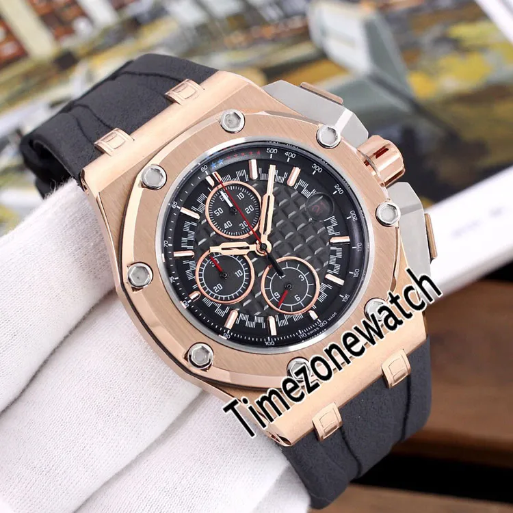 Новые Royal 26568PM Двухцветное PVD Розовое Золото Черный Внутренний Серый Текстурный Циферблат VK Кварцевый Хронограф Мужские Часы Серые Резиновые Часы Timezone 283c