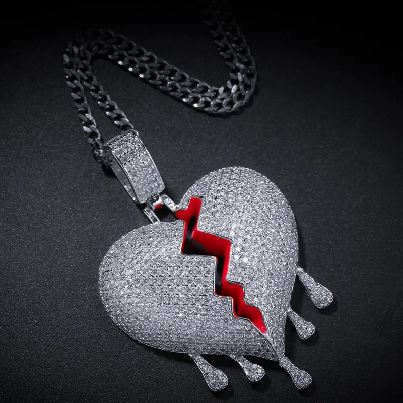 Ожерелье с подвеской в виде разбитого сердца, мужская и женская мода, ювелирные изделия в стиле хип-хоп, золотые, серебряные ожерелья с каплями воды221p