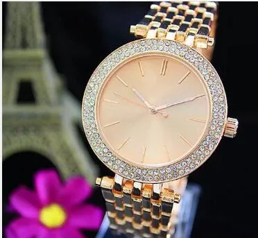 Ultra thin Rose Gold Woman Diamond Flower Watches Brand Luxury nurse Ladies Dresses female Folding buckle wristwatch gifts for gir342P