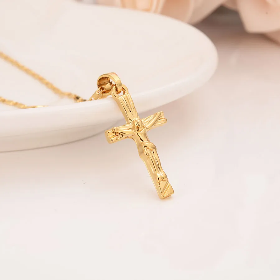 Halsband hänge 22 k 23 k 24 k thailändskt baht gul fast fint guld gf inri juses crucifix kristendomsmycken för kvinnor169v