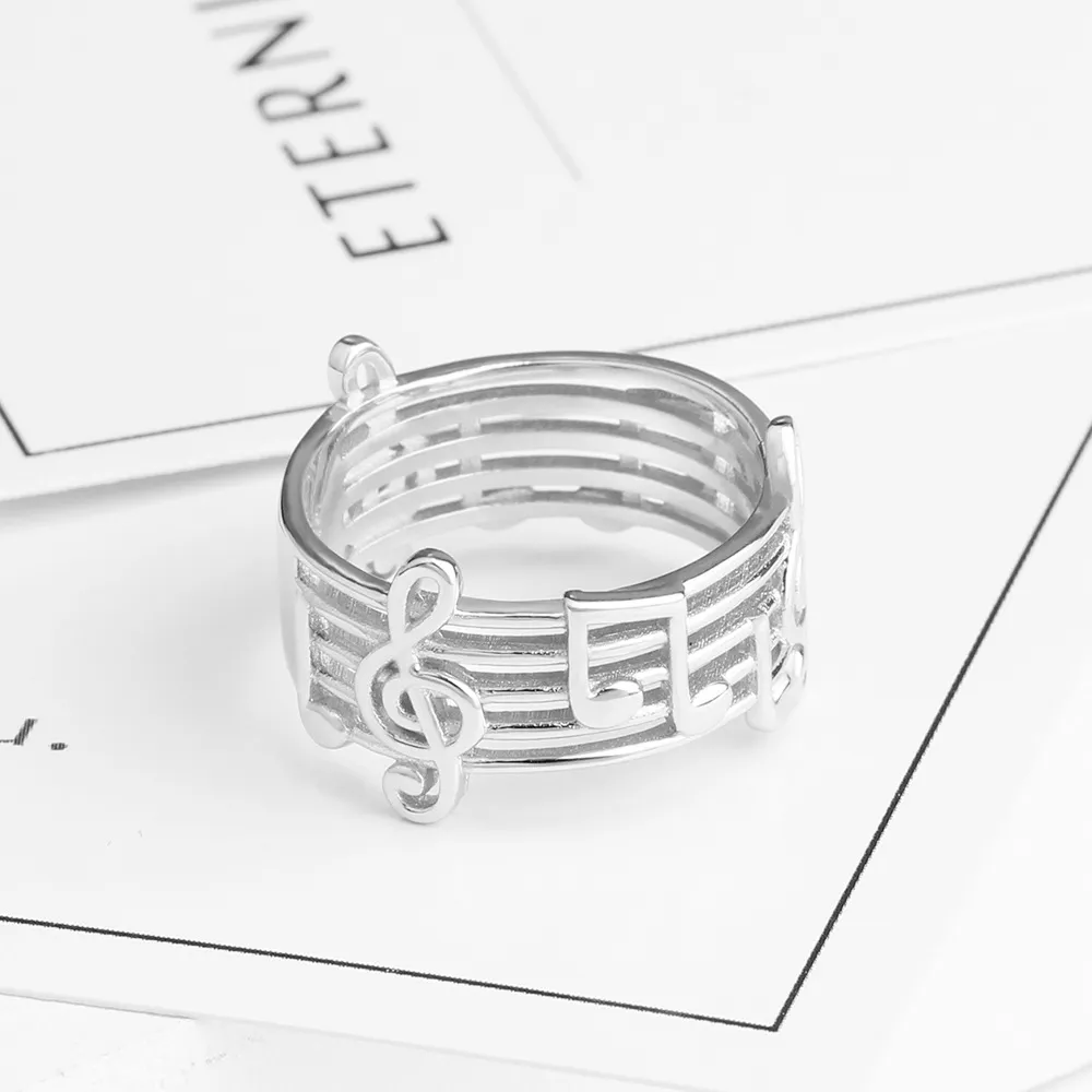 Stainless Steel Musical Note Pattern Rings for Music Lovers Gift Women Wedding Band Jewelry US Size 5-12318Q