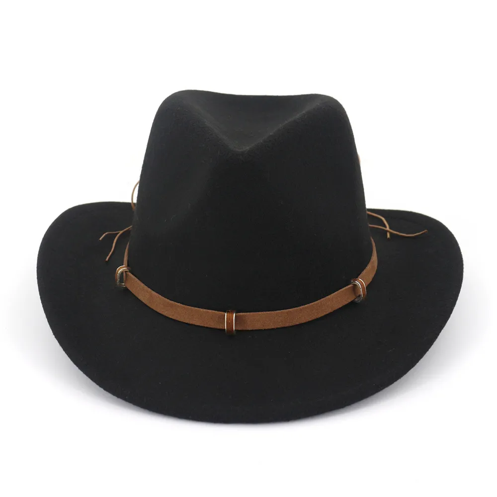 2019 Fashion Women Man Wool Fell Western Cowboy Hats Wide Rim Jazz Fedora Trilby Cap Paname Style Carnival Hat Floppy Cloche Cap314L