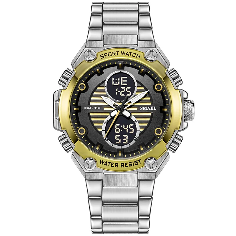 Smael Watch Men Digital Alloy Watch Gold Big Dial Sport Luksusowa marka Zegar Men 30m Waterproof1372 Mężczyźni Mechanizm zegarków elektronicznych N304O