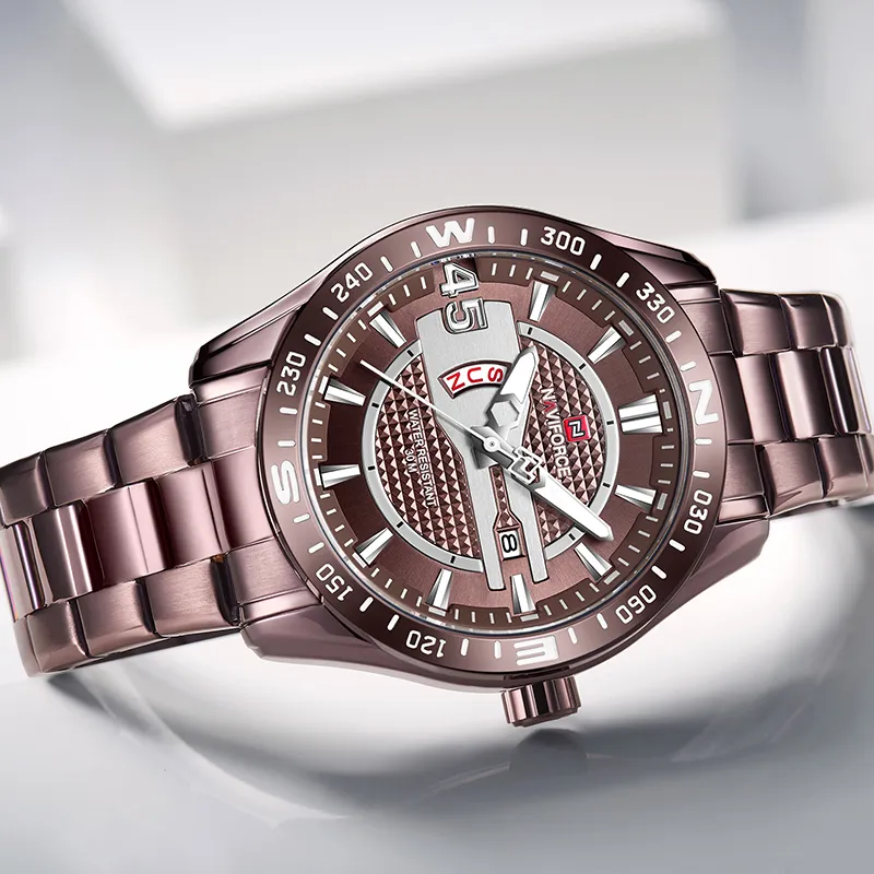 Naviforce Luxury Brand Watches Mens Sport Watch Full Steel Quartz Clock Men Date waterdichte zakelijke horloge Man Relogio Masculino237N