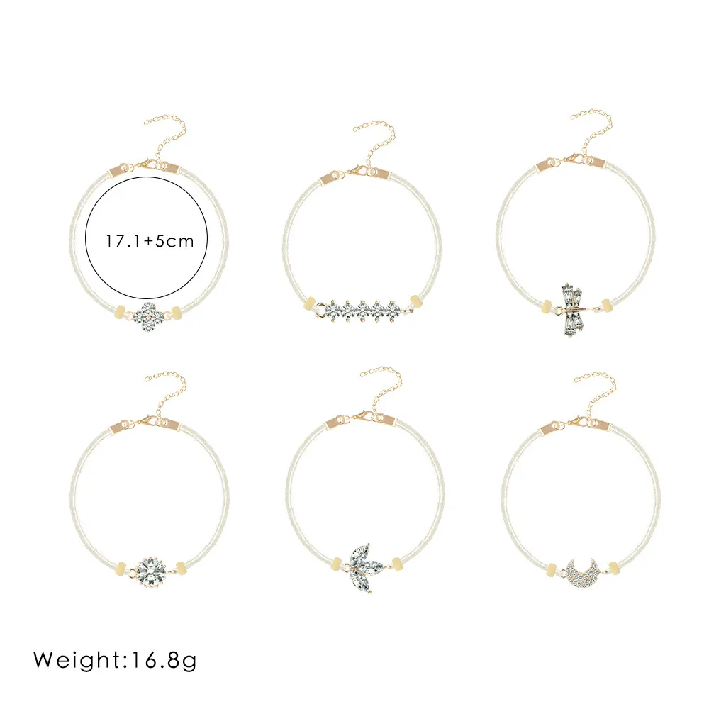 Moda feminina pulseiras geometria trevo lua redonda cristal couro pulseira de ouro conjunto requintado feminino festa aniversário jóias 1228g