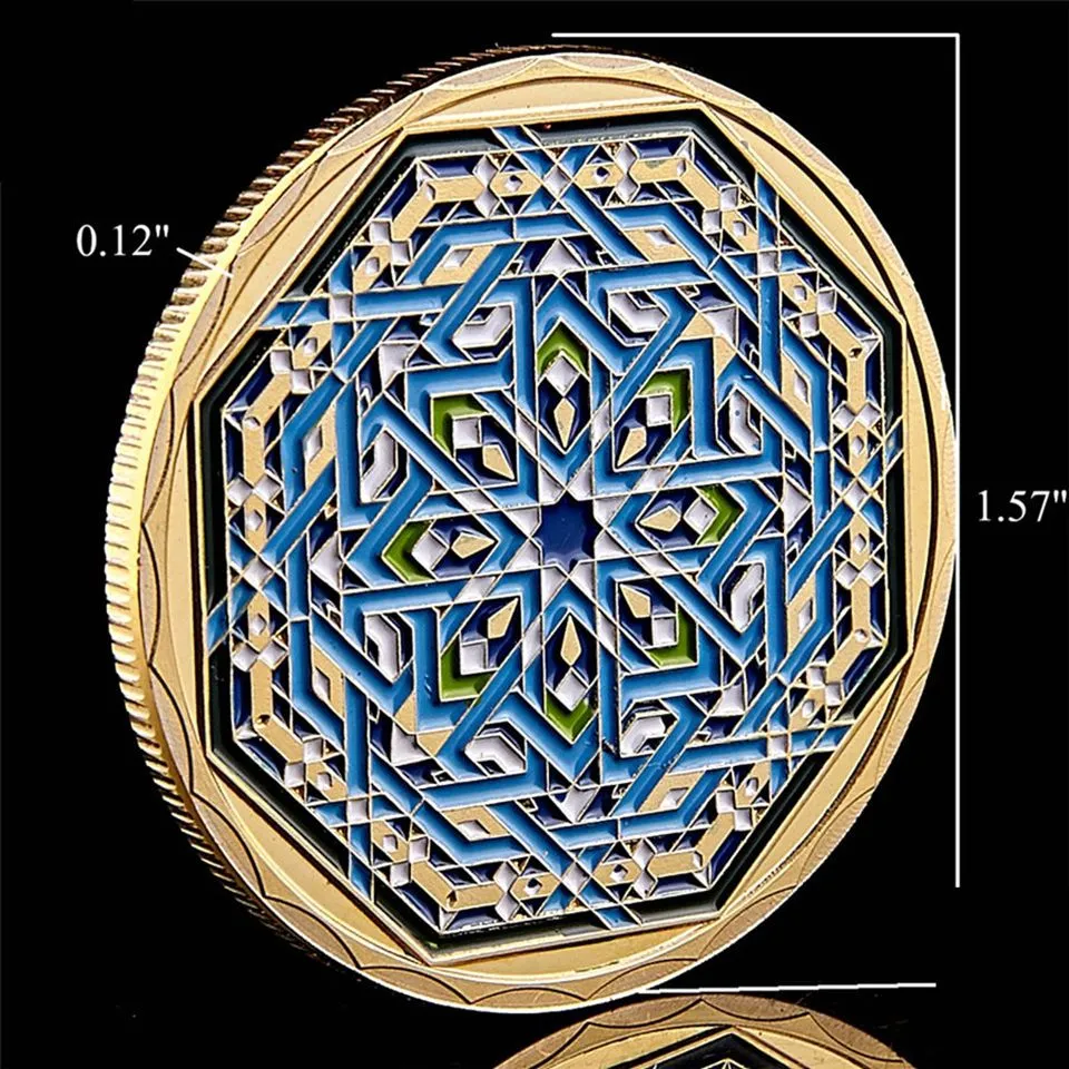 Ramadan Kareem Oktagonal S arabisch islamisch goldplattiertes Sammelmünzen Urlaubsgeschenk mit runden Case4115391