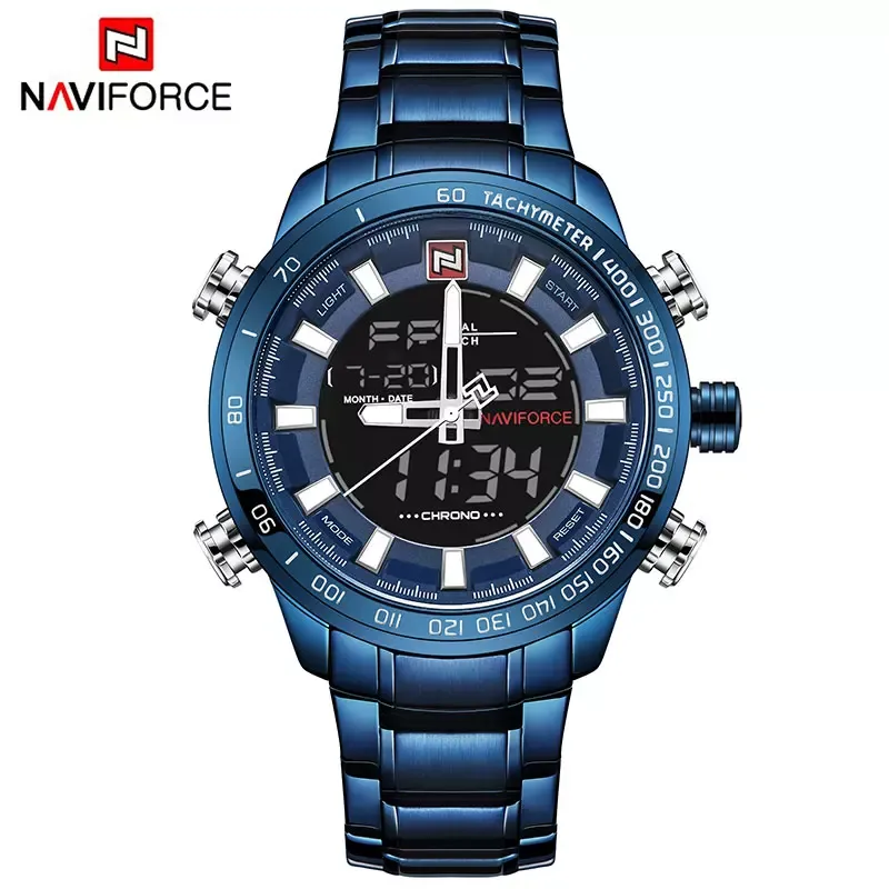 NAVIFORCE 9093 Luxe heren Chrono Sport Horloge Merk Waterdicht EL BackLight Digitale horloges Stopwatch Clock267n