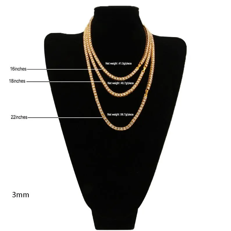 31 Styles Herr Hip Hop Bling Bling Iced Out Tennis Chain 1 Row Halsband Silver Gold Rose Gold Color Men Fashion Jewelry294G