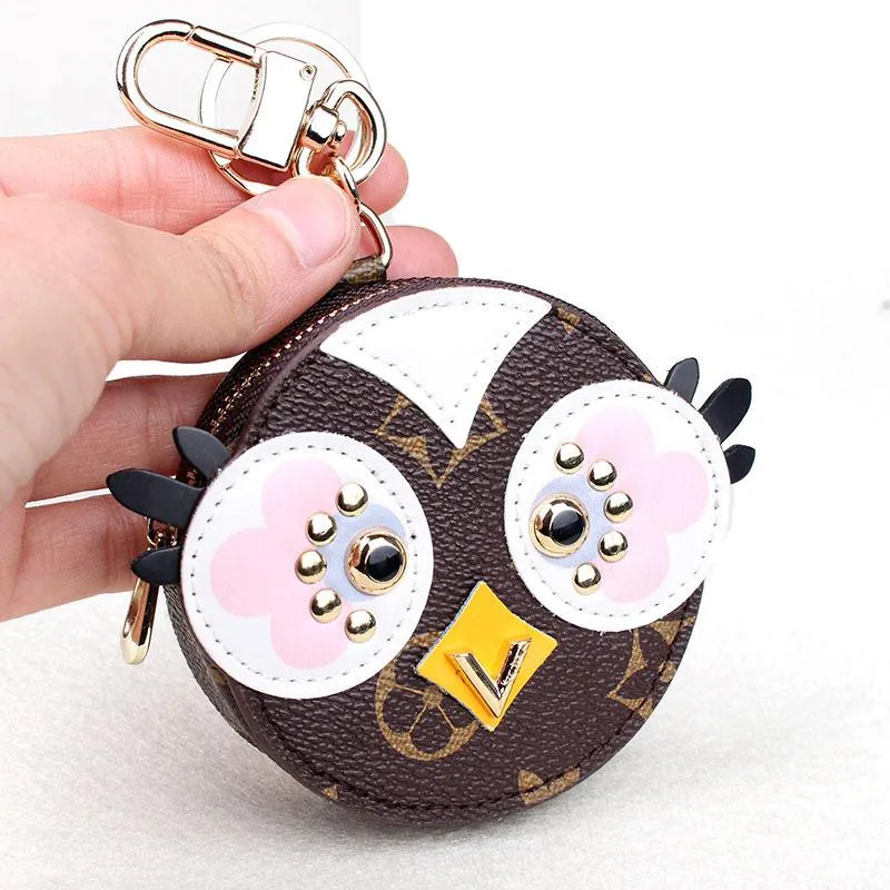 Cute Owl Chicken Crystal Cartoon Anime Coin Purse Keychain Pendant Pu Leather Wallet Key Chain For Women Bag Charm249x