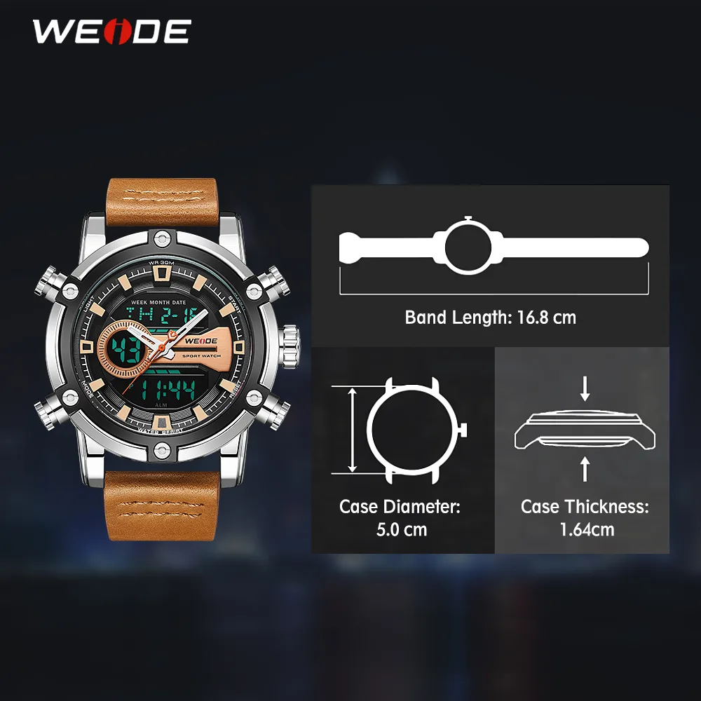 WEIDE Watch Men New European Luxury Men Sports Business Quartz Movement Analogue LCD Digital Calendar Multiple Time Men Watch313u