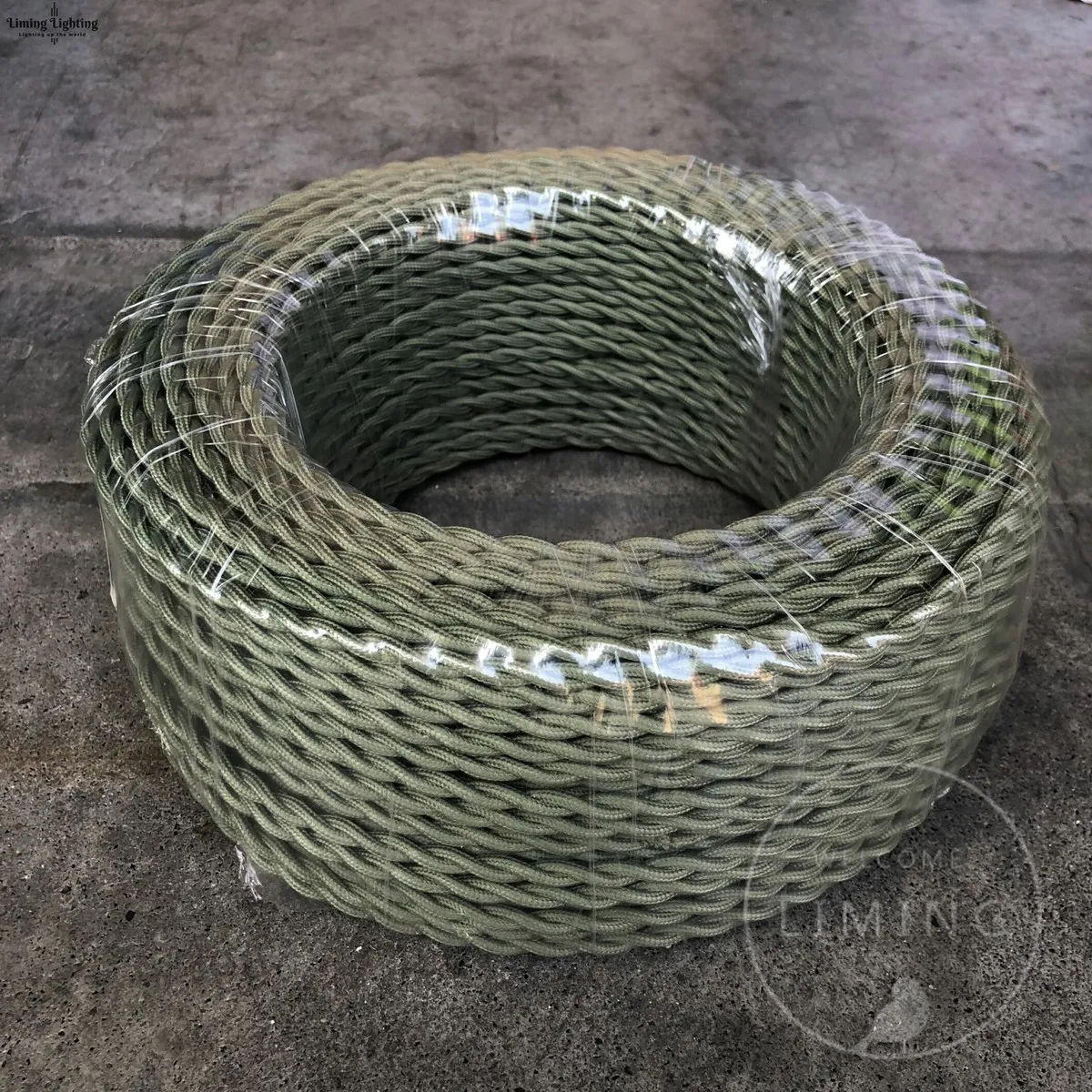 ArmyGreen 100M Metro 2*0.75mm Vintage Filo Elettrico Ritorto Cavo Tessile Edison Lampada Cavo Intrecciato Retro Lampada A Sospensione