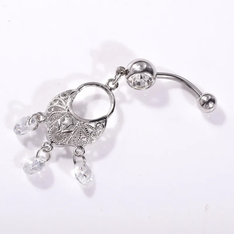 Sexy Wasit Danse Du Ventre Cristal Corps Bijoux En Acier Inoxydable Strass Nombril Cloche Bouton Piercing Dangle Anneaux pour Femmes Pendentif Or Rose