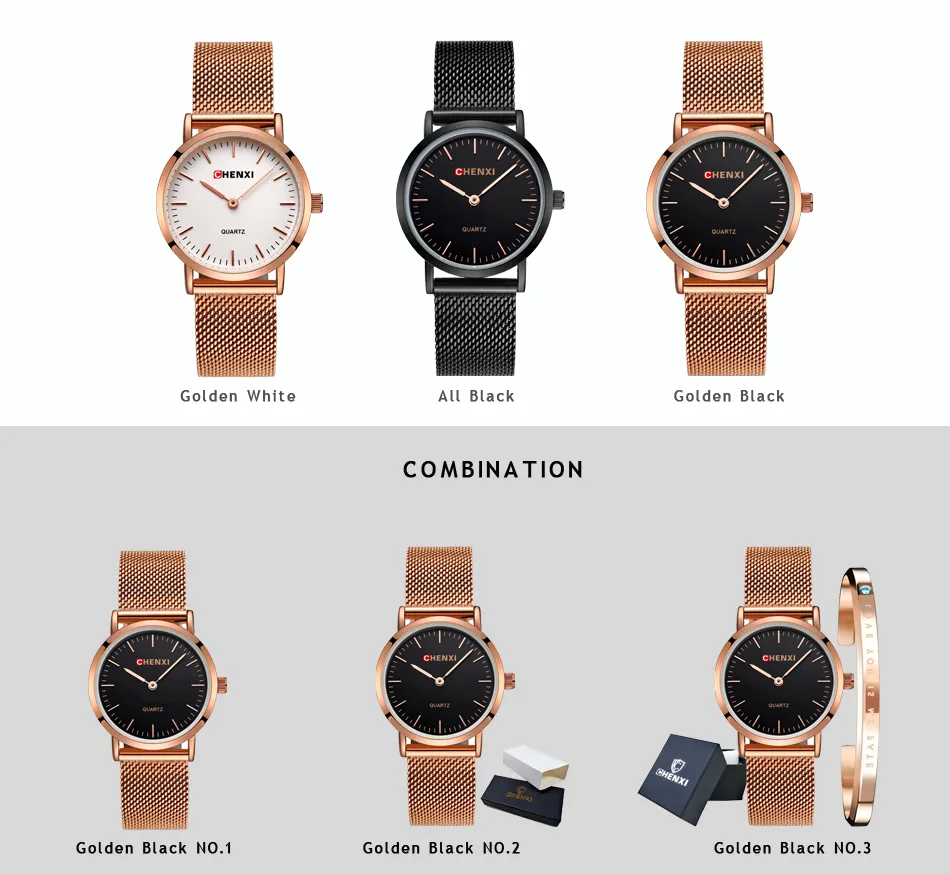 Chenxi Marke Black Women Watches Women’s Mode Watch Ultra Thin Quarz Uhren Schmuckarmband Relogio Feminino215p