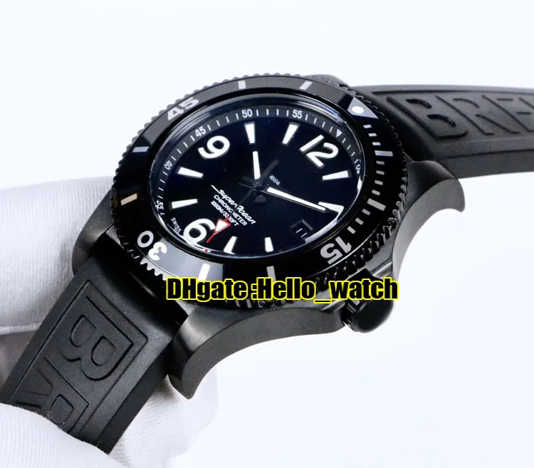 Новый Super Ocean Date PVD Черный стальной корпус M17368D71C1S1 Автоматические мужские часы с синим циферблатом на каучуковом ремешке Мужские часы высокого качества Hel235p