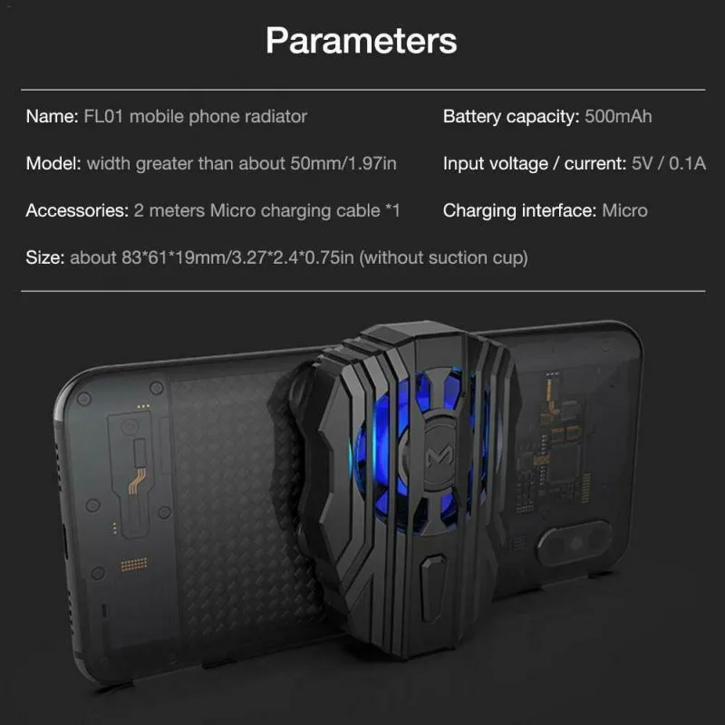 Ny mobiltelefon Radiator Gaming Universal Telefonkylare Justerbar Portable Fläkthållare Värmesänkning för iPhone Samsung Huawei