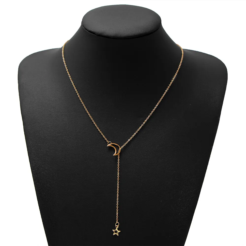 Femmes bohème Simple rétro collier lune étoile Style pendentif géométrique or collier chaîne bijoux de mode