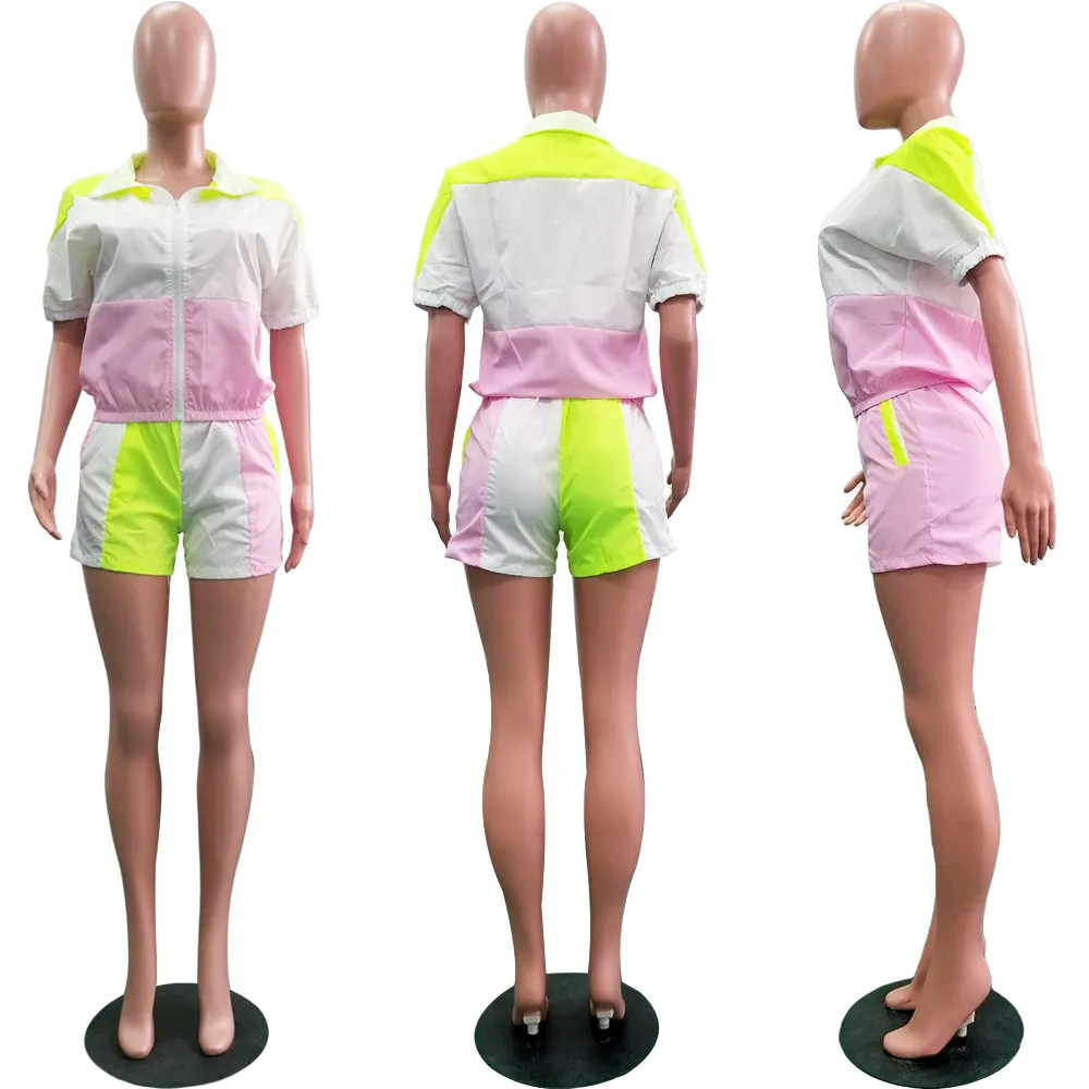 Haoyuan Plus Rozmiar Dwuczęściowy Zestaw Lato Ubrania Dla Kobiet Dopasowywanie Zestawy Neon Top i Szorty Motocyklowe Skarpe Sweat Casual Dressuit MX190809