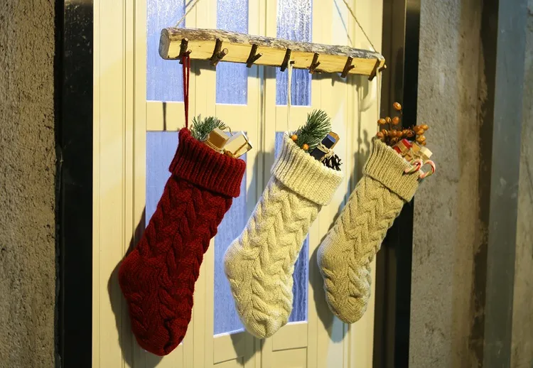Nuovi articoli di calze natalizie personalizzate in maglia Calze natalizie solide vuote Calze natalizie Calze famiglie 46cm 37cm192v